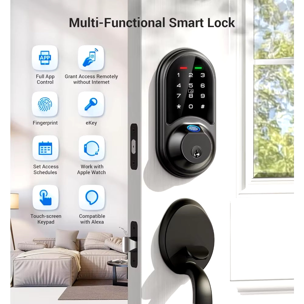 Smart Lock, Fingerprint Door Lock, 7-In-1 Keyless Entry Door Lock with App Control, Electronic Touchscreen Keypad