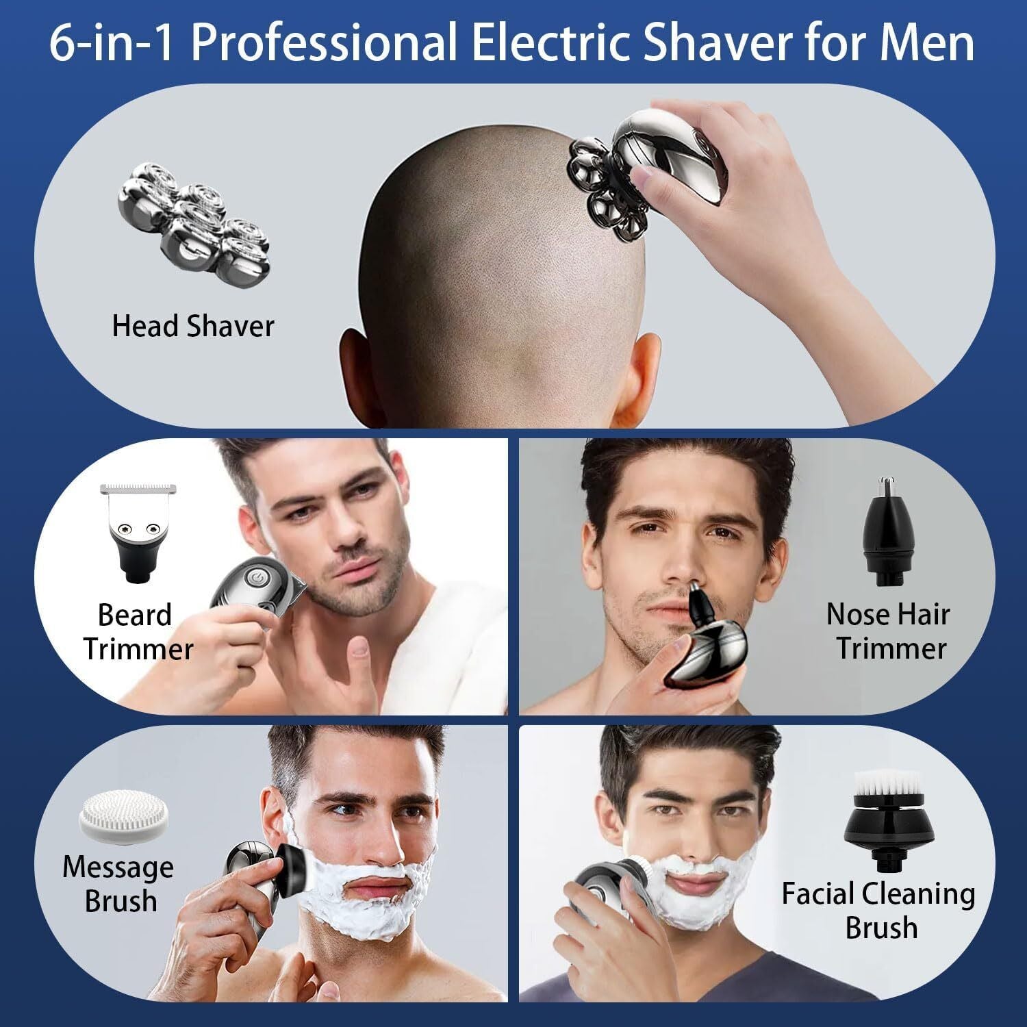 5-In-1 Shaver Cordless Hair Trimmer Bald Head Razor Electric for Men Wet Dry 7D