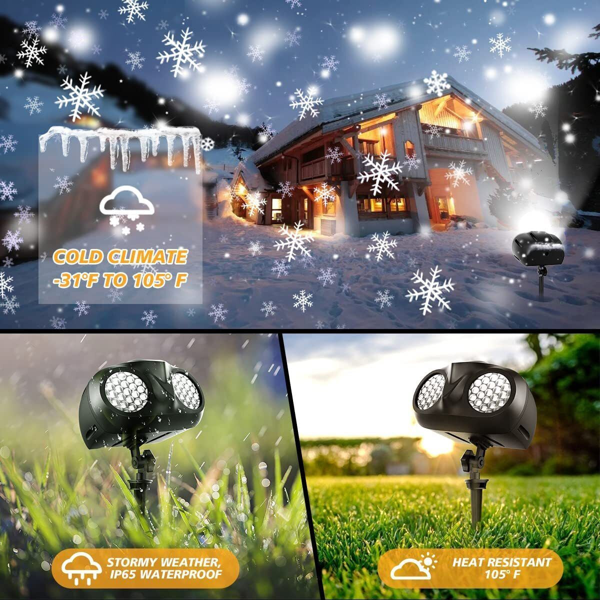 Brighter LED Dynamic Snowflake Christmas Light Projector Snowfall Landscape Lamp