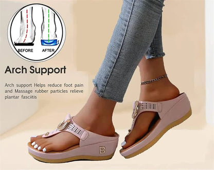 Low-Wedge Women Orthopedic Sandals Casual Flat Shoes Flip Flops Ladies Anti-Slip