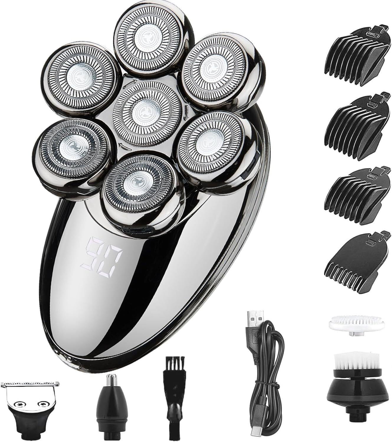 5-In-1 Shaver Cordless Hair Trimmer Bald Head Razor Electric for Men Wet Dry 7D