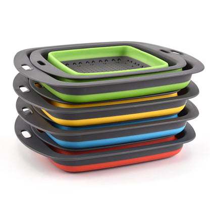 Square Collapsible Colander Silicone Kitchen Foldable Colander Food Vegetable Fruit Strainers Drainer JT39