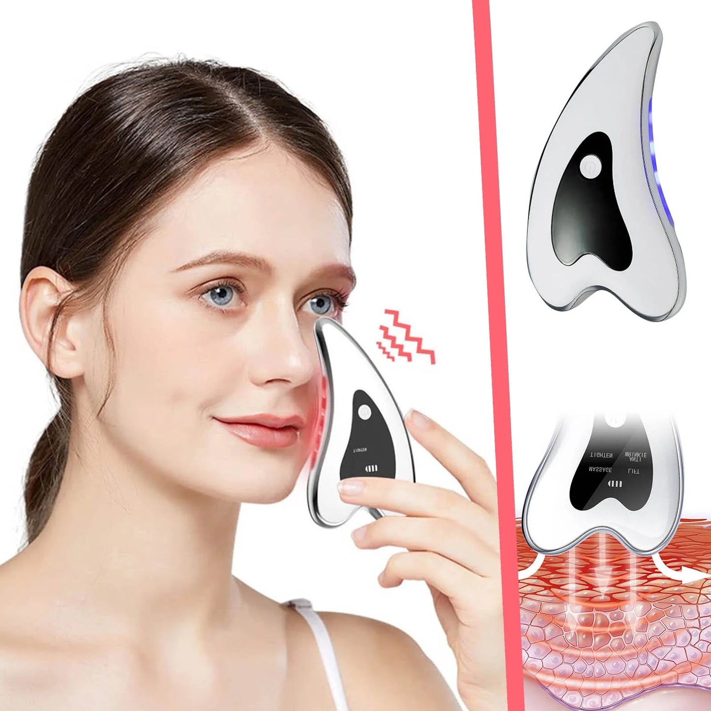 Electric Gua Sha Facial Tools Face Sculpting Tool Lift Tighten Skin Heated Vibration Red Light Massager Anti-Aging Puffiness Double Chin Tension Relief