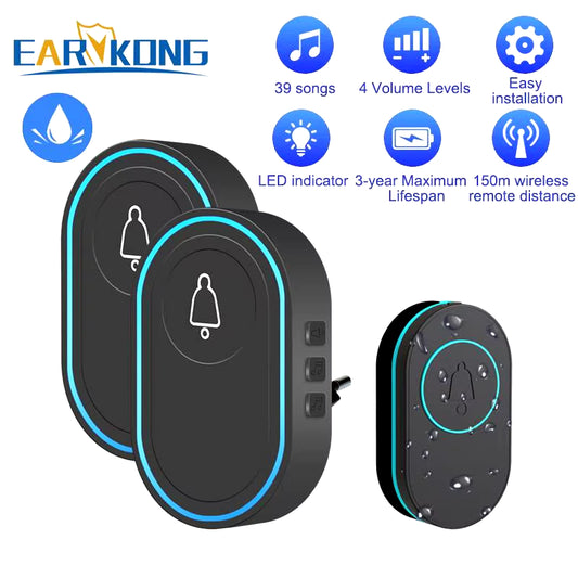 Intelligent Wireless Doorbell Home Welcome Doorbell Waterproof 300M Remote Smart Door Bell Chime EU UK US Plug Optional