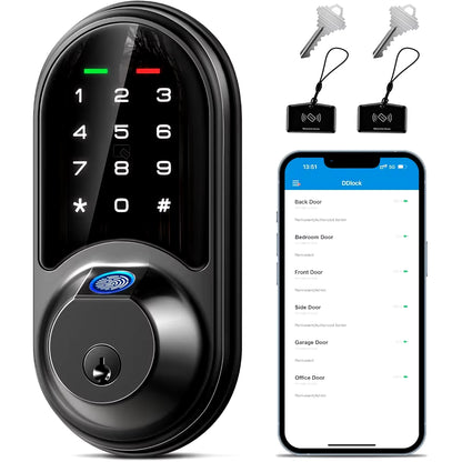 Smart Lock, Fingerprint Door Lock, 7-In-1 Keyless Entry Door Lock with App Control, Electronic Touchscreen Keypad