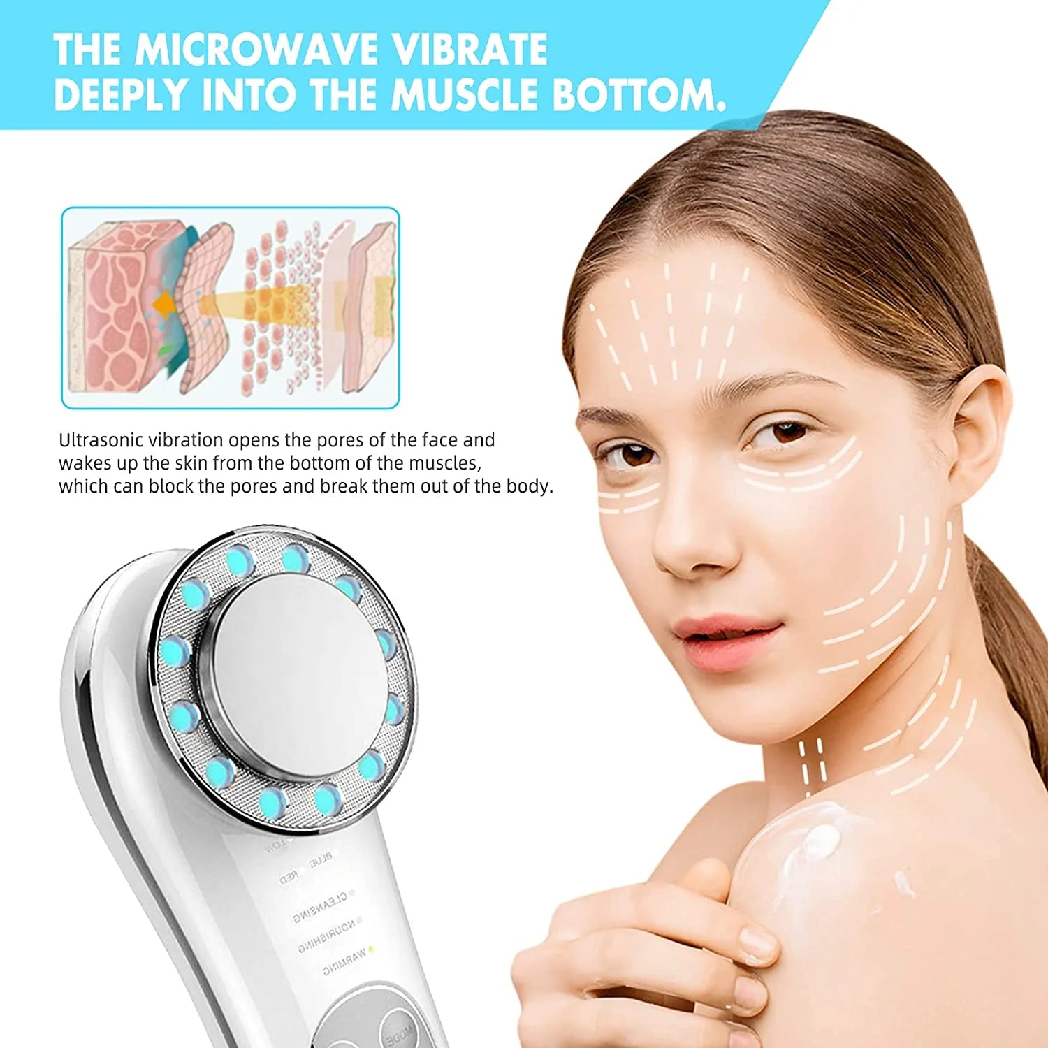 Face Massager 7 in 1 Skin Care Tools Red and Blue Light Therapy High Frequency Facial Machine Face Cleaner Lifting Machine Face Machine