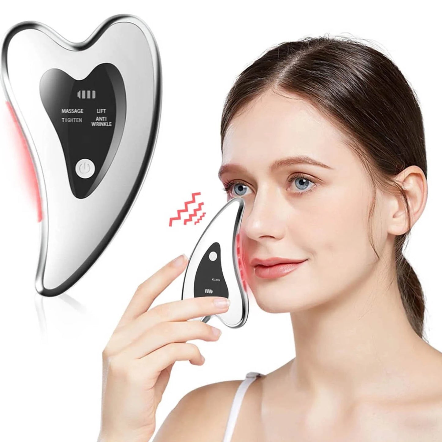 Electric Gua Sha Facial Tools Face Sculpting Tool Lift Tighten Skin Heated Vibration Red Light Massager Anti-Aging Puffiness Double Chin Tension Relief