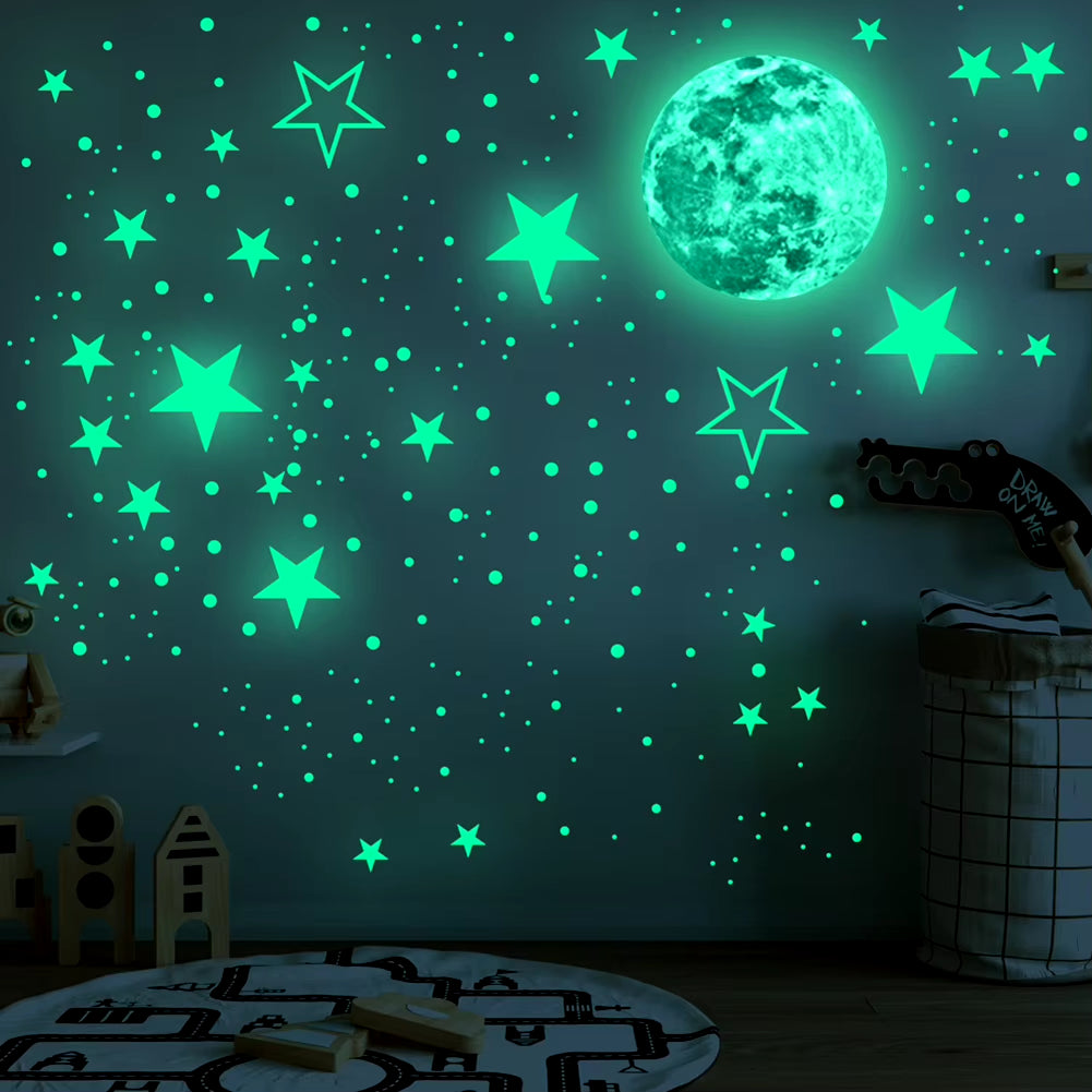 435Pcs/Set 30Cm Moon Stars Dots Green Luminous Wall Sticker Children Room Ceiling Stairs Decoration Fluorescent Mural Decals