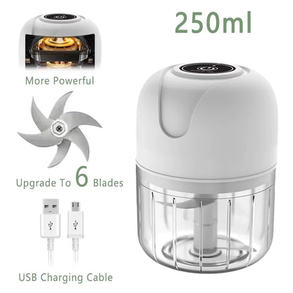 USB Wireless Electric Garlic Masher 250Ml Press Mincer Vegetable Chili Meat Grinder Food Chopper Kitchen Accessories 6 Blades