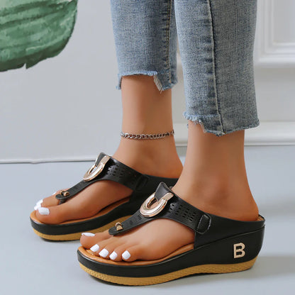 Low-Wedge Women Orthopedic Sandals Casual Flat Shoes Flip Flops Ladies Anti-Slip