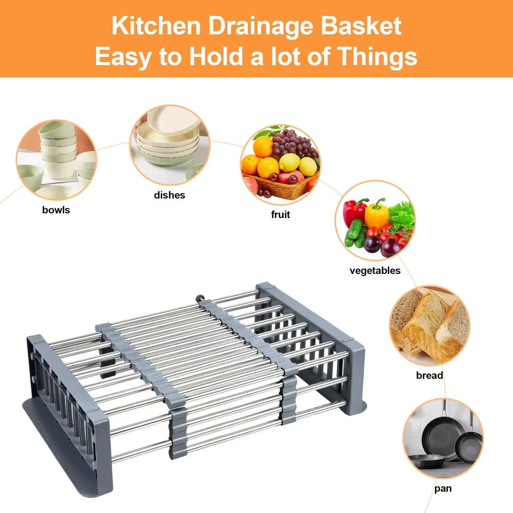 1Pc Kitchen Sink Drain Rack Dish Drain Rack Kitchen Basket Folding Drying Rack Stainless Steel Kitchen Sink Kitchen Washing Dish