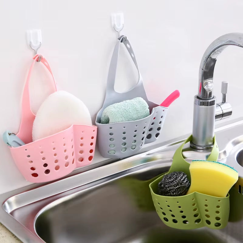 Home Storage Drain Basket Kitchen Sink Holder Adjustable Soap Sponge Shlf Hanging Drain Basket Bag Kitchen Accessories