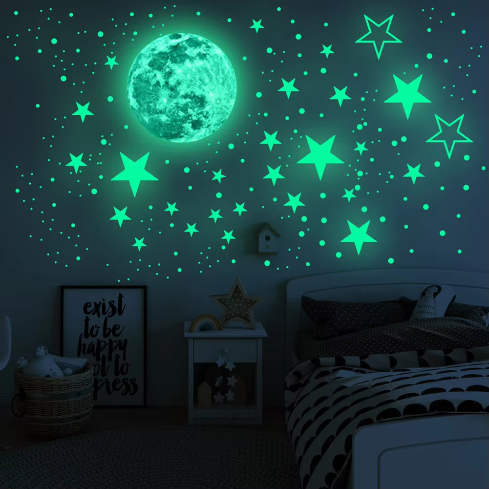 435Pcs/Set 30Cm Moon Stars Dots Green Luminous Wall Sticker Children Room Ceiling Stairs Decoration Fluorescent Mural Decals