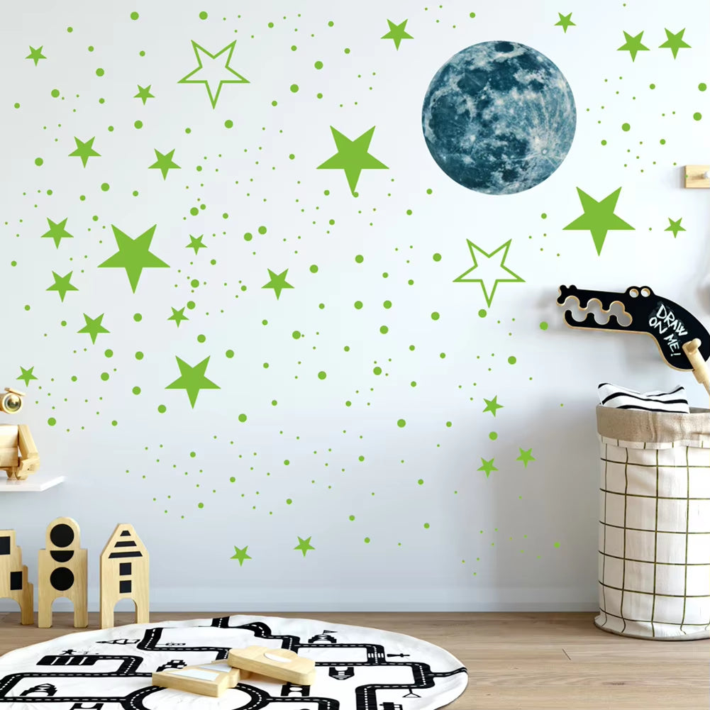 435Pcs/Set 30Cm Moon Stars Dots Green Luminous Wall Sticker Children Room Ceiling Stairs Decoration Fluorescent Mural Decals