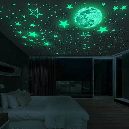 435Pcs/Set 30Cm Moon Stars Dots Green Luminous Wall Sticker Children Room Ceiling Stairs Decoration Fluorescent Mural Decals